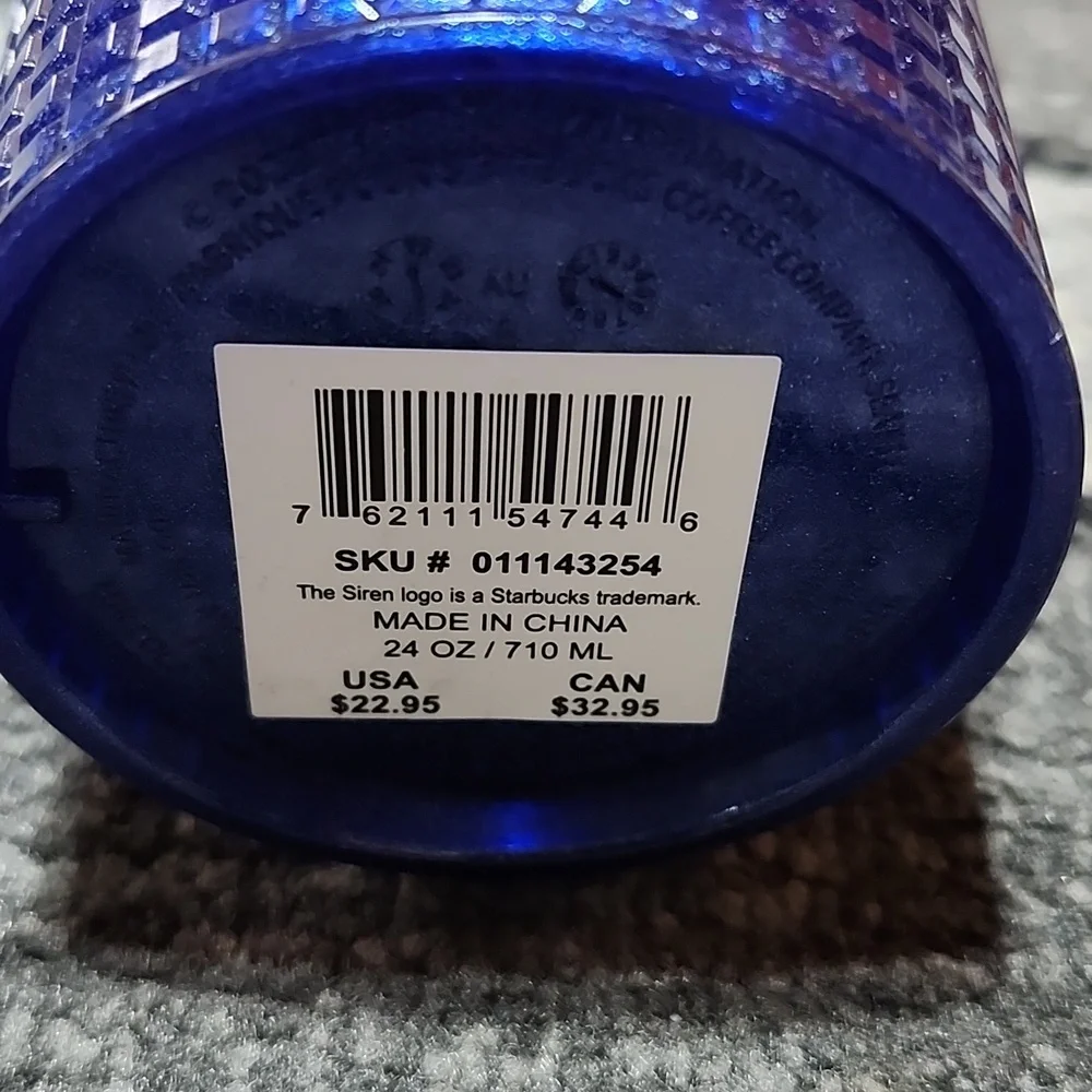 STARBUCK 2023 BLUE GLITTER GRID VENTI COLD CUP TUMBLER 24 OZ